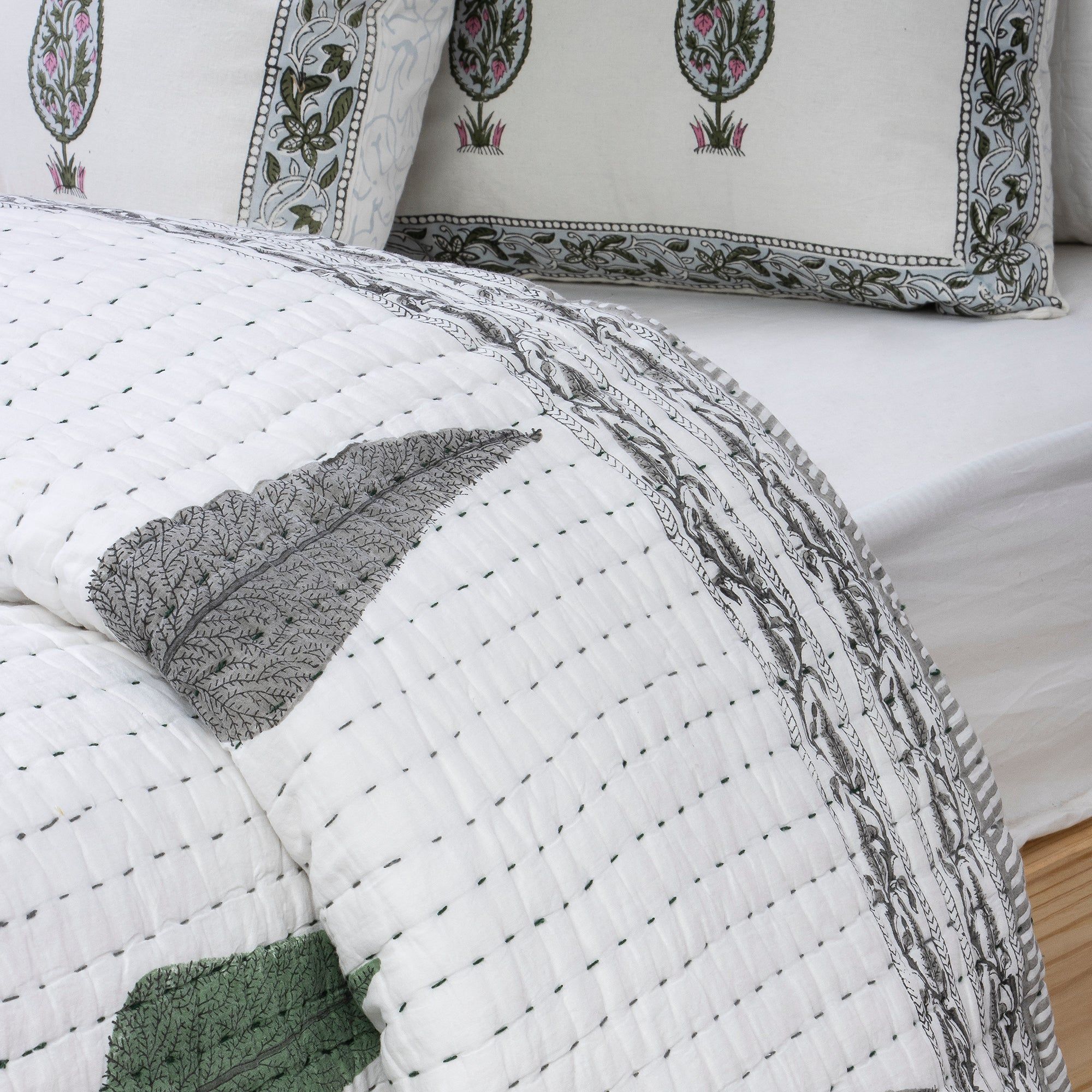 Hand Block Print Kantha Cotton Single & Double Bed Blanket Quilt